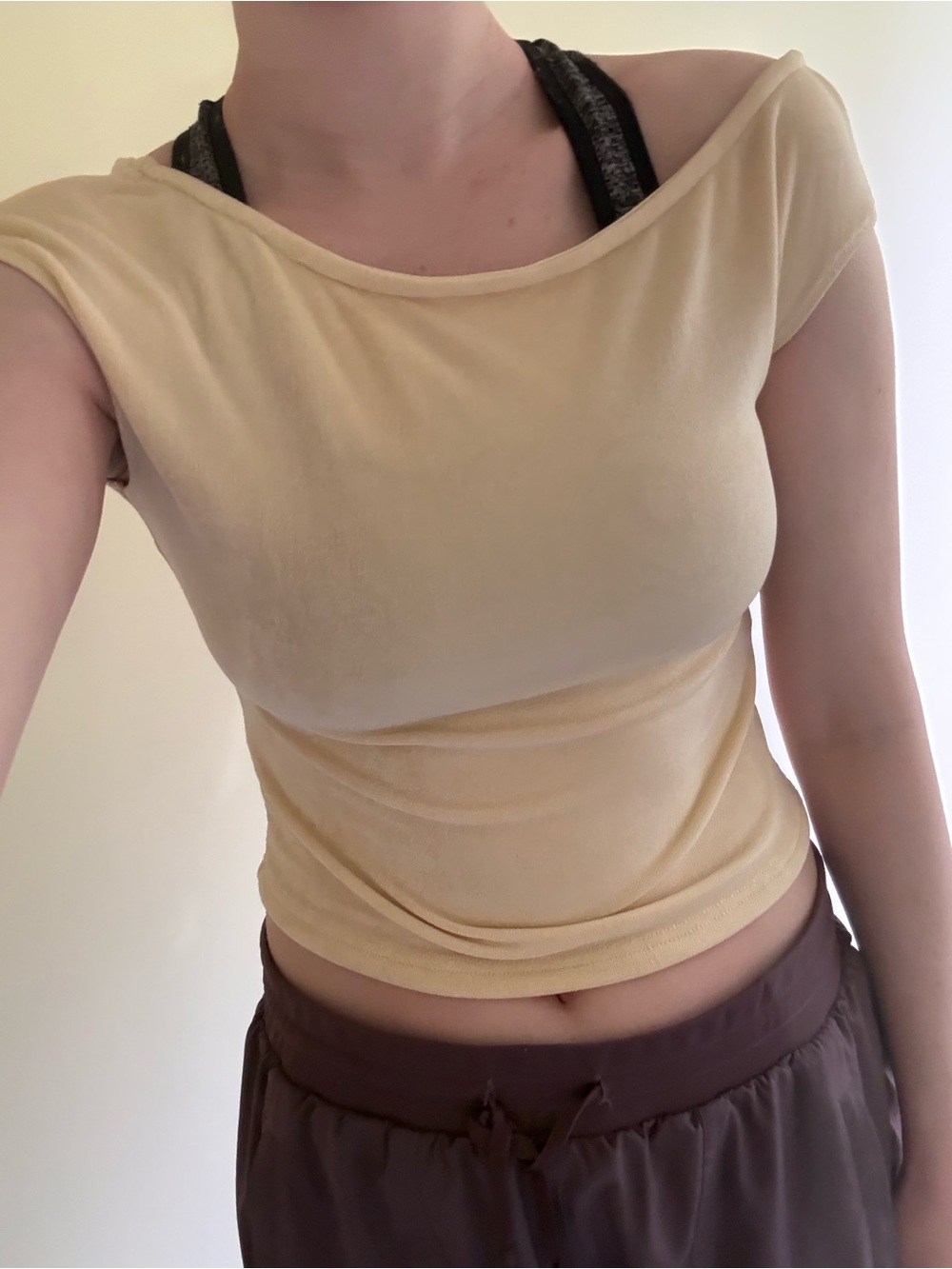 Pale Yellow Off Shoulder Women’s Short Sleeve Top Scoop Neck